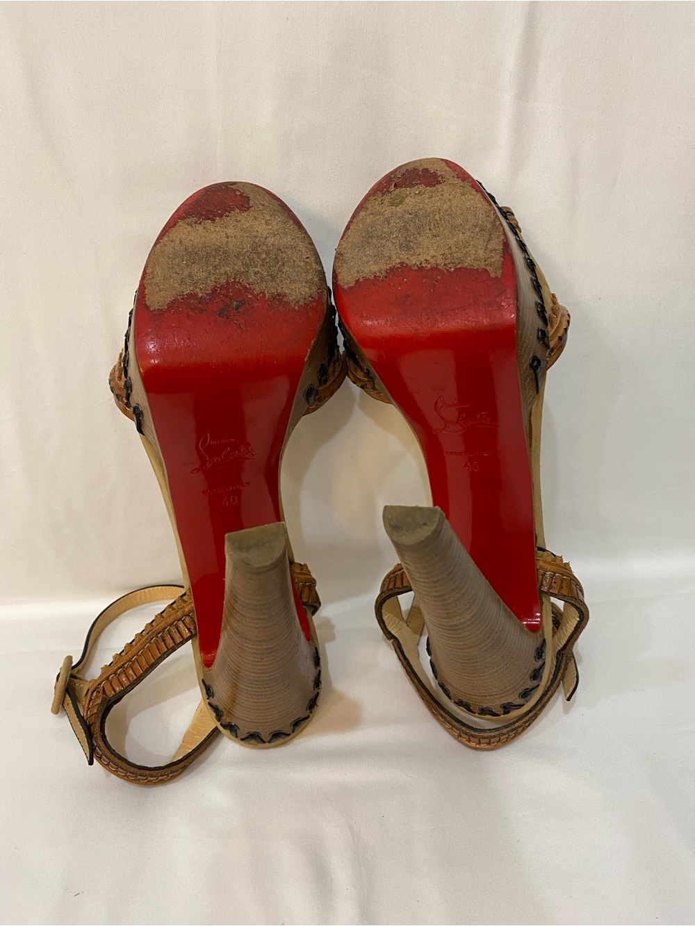 Christian Louboutin Trepi High 140 Tan Leather Platform Sandals Women’s Size 40 - Picture 11 of 12
